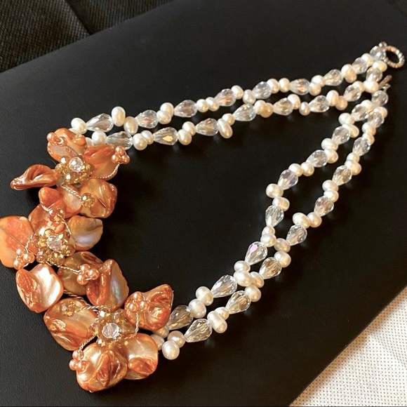 Real Pearl Crystal Necklace Silver clasp - Picture 11 of 12